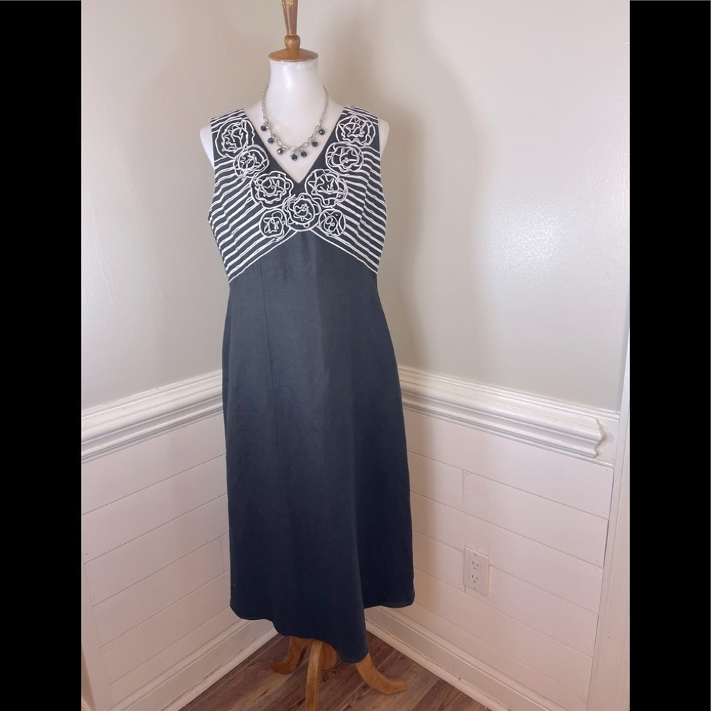 Coldwater Creek Black & White Linen Blend Dress P 12 FREE SHIP